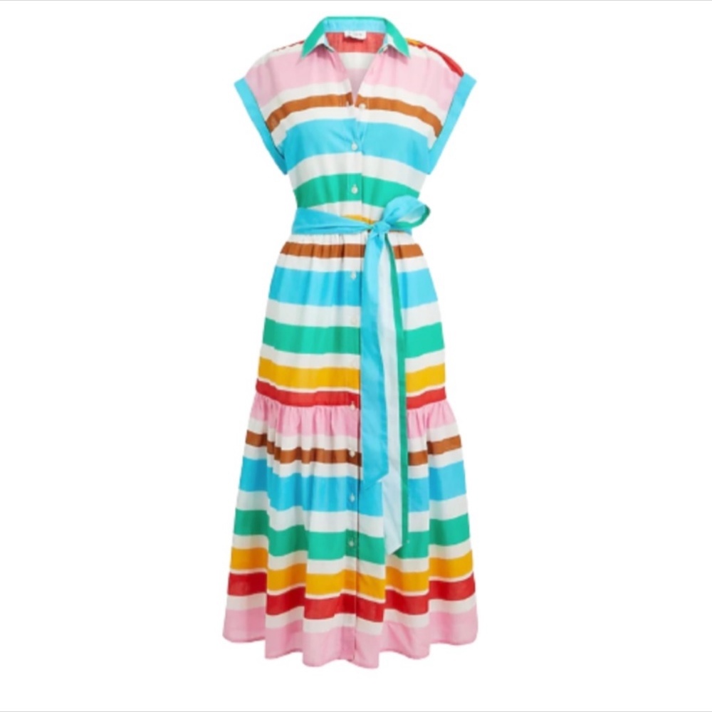 Rainbow Collared Midi Shirt Dress - Size 0 Petite 🌈 NWT